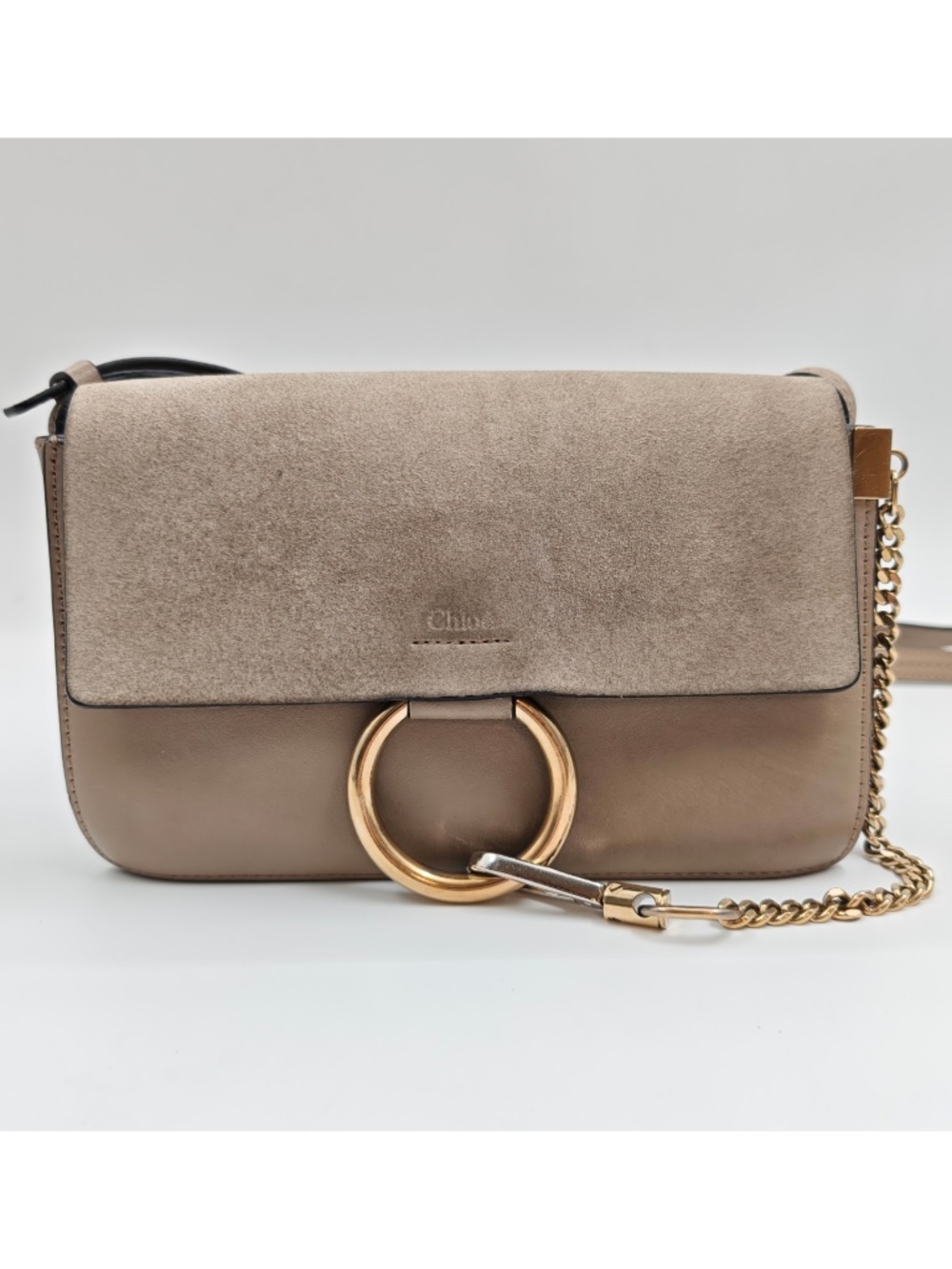 Chloe Suede Calfskin Small Faye Shoulder Bag Grey Grossbody Bag